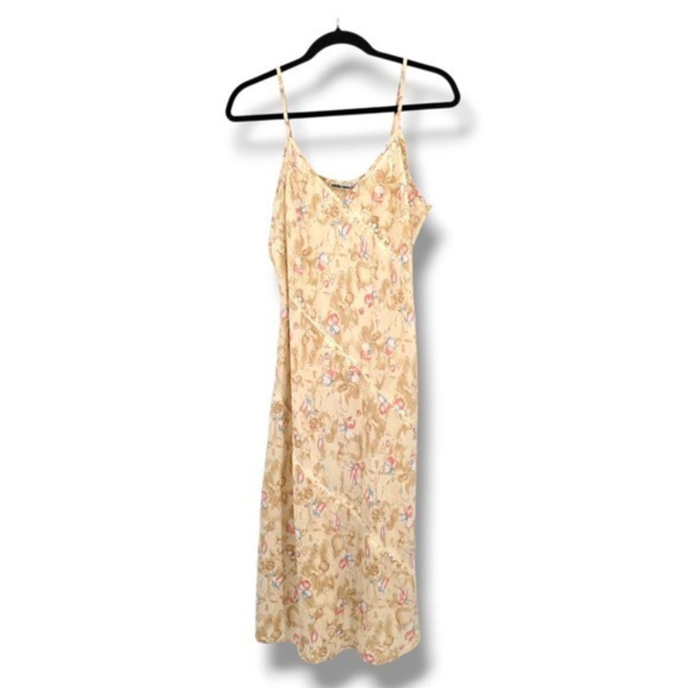 Millenium Floral Midi Dress Sleeveless Beige Pink Blue Women's Size 18 Y2k